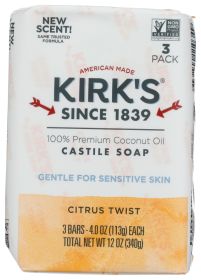 KIRKS: Castile Bar Soap Citrus Twist 3Pk, 12 oz
