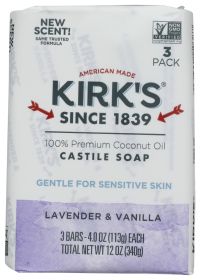 KIRKS: Castile Bar Soap Lavender and Vanilla 3Pk, 12 oz