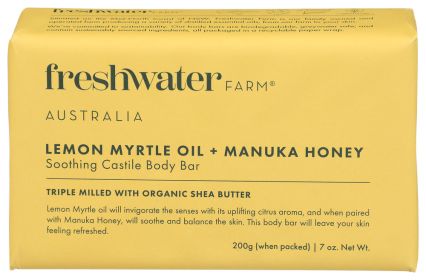 FRESHWATER FARM AUSTRALIA: Lemon Myrtle Oil and Manuka Honey Body Bar Soap, 7 oz