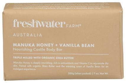 FRESHWATER FARM AUSTRALIA: Manuka Honey and Vanilla Bean Body Bar Soap, 7 oz