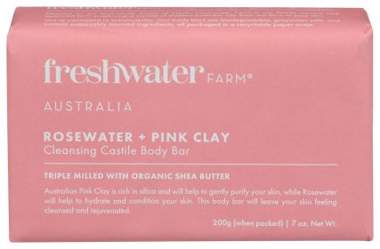 FRESHWATER FARM AUSTRALIA: Rose Water and Pink Clay Body Bar Soap, 7 oz