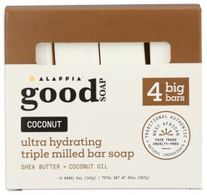 ALAFFIA: Coconut Good Soap Bar 4 Count, 20 oz